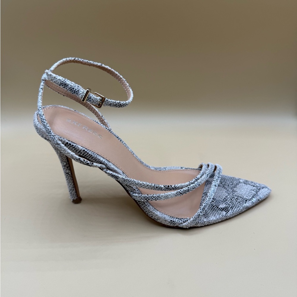 Express Snake Print Pointed Toe Heeled Sandals Size 8